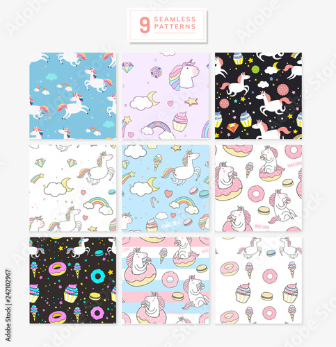 Colorful unicorn seamless pattern background vectors