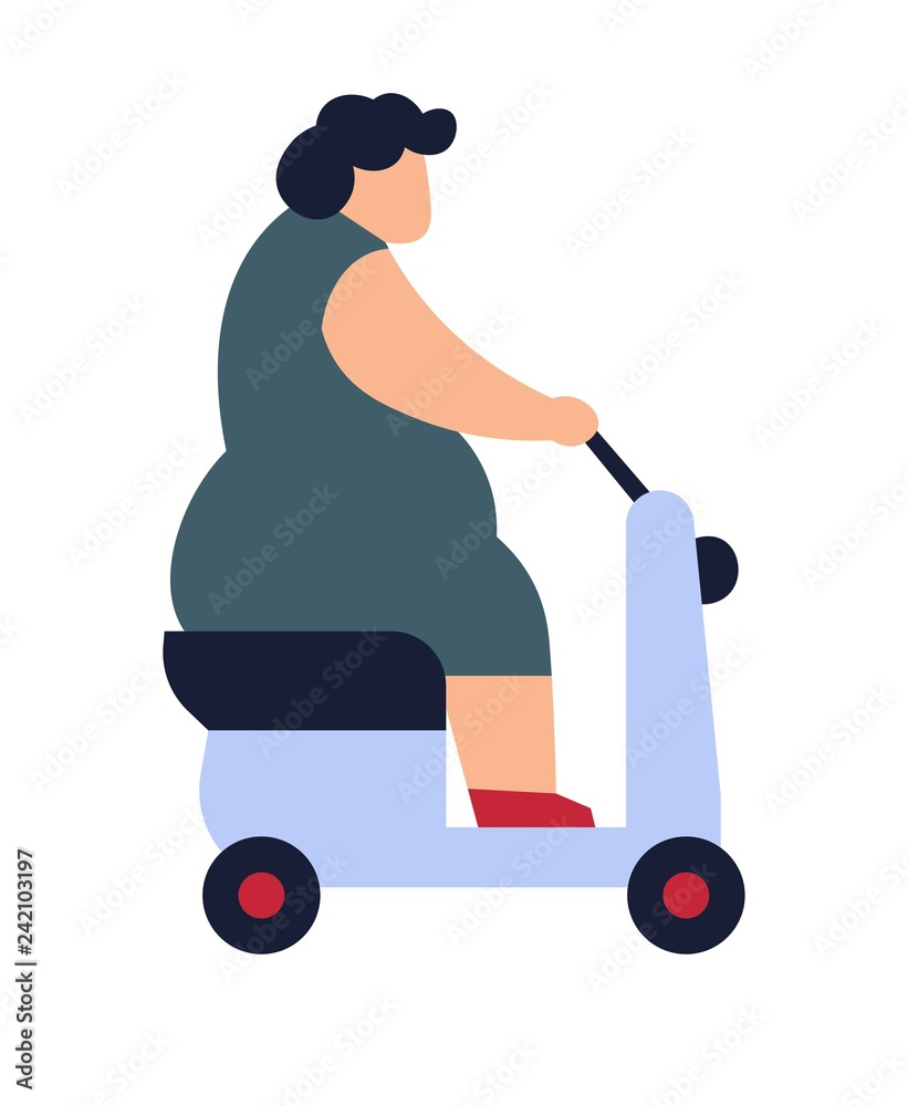 Overweight woman driving on scooter fat lady riding Stock-Vektorgrafik |  Adobe Stock
