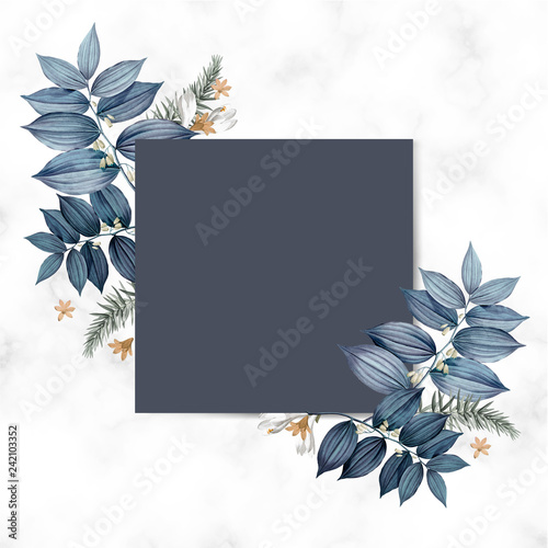 Blue floral blank square card design