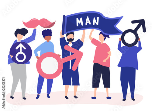 Characters of men holding masculine icons