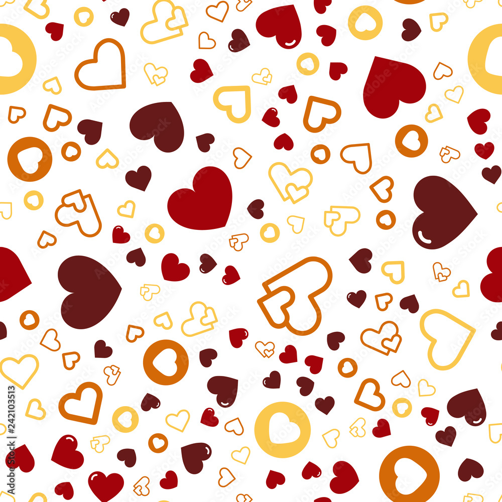 Hearts for Valentine's Day. Romantic feeling and love. Seamless vector EPS 10. Abstract geometric pattern. Multicolor Figures. Texture for print and Banner. Flat style