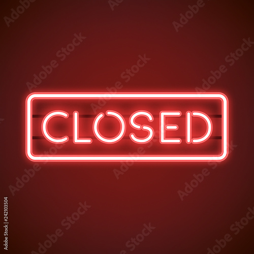 Red closed neon sign vector
