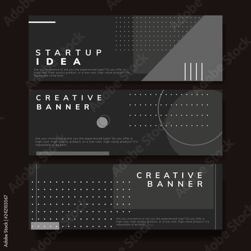 Set of minimal Memphis start-up ideas banner vector