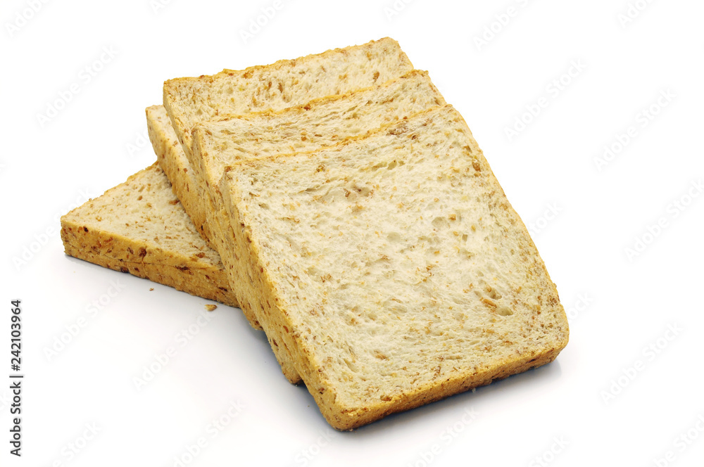 Whole wheat bread on white background