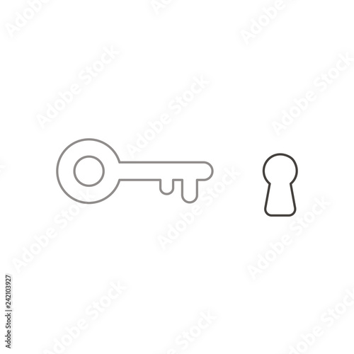 Vector icon concept of key and keyhole. Color outlines.