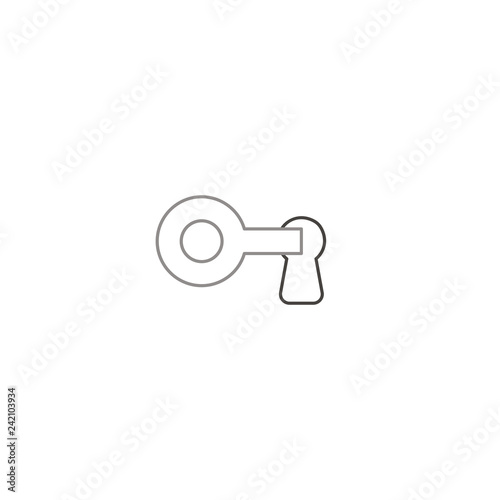 Vector icon concept of key into keyhole, lock or unlock. Color outlines.
