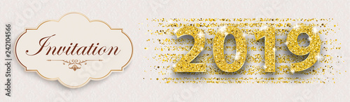 Long Noble Banner Ornaments 2019 Gold Invitation Label