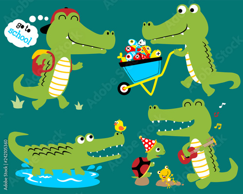Vector set of funny crocodile cartoon