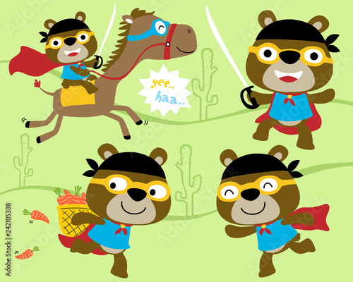 Vector set of little bear cartoon with hero costume