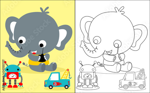 Vector illustration of coloring book with elephant cartoon with toys