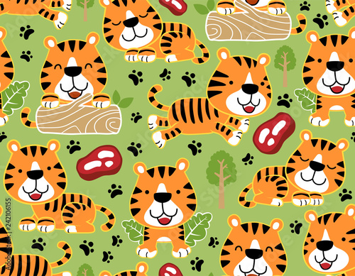 seamless pattern vector with funny tiger cartoon