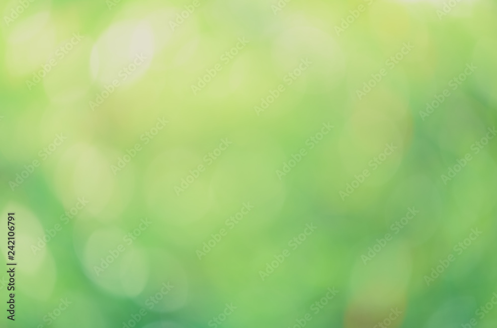 Green bio background, abstract blurred foliage bright sunlight. Organic design nature abstract background with copyspace for text advertising design.  Green abstract light background and bokeh effect