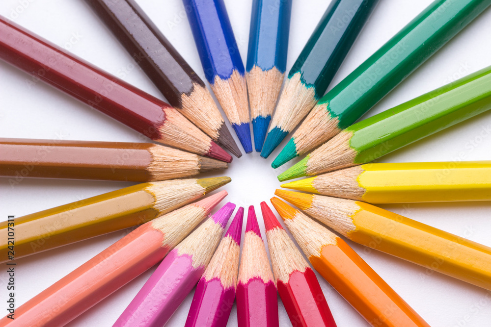 Crayons are close together in a round