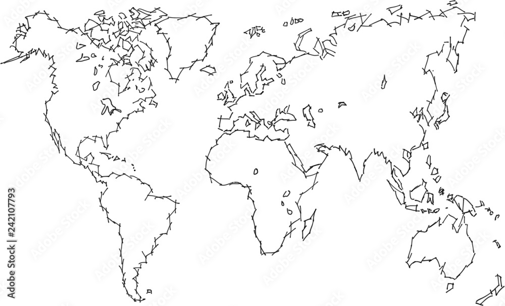 Weltkarte Skizze Linien