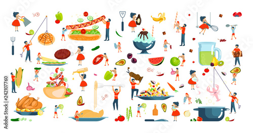 Set of oversize dish and tiny people 