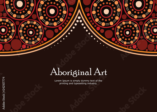 Aboriginal art vector banner with text.