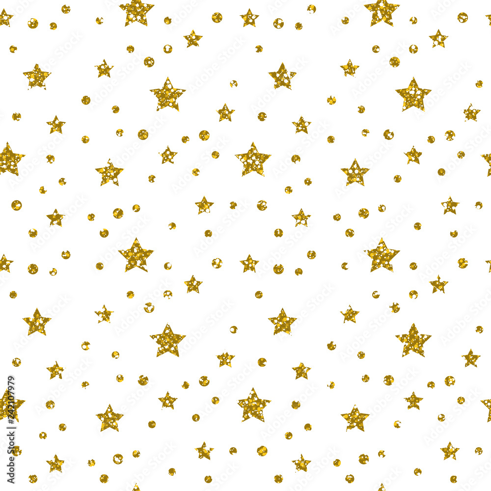 Golden Star Pattern. Glitter Look.