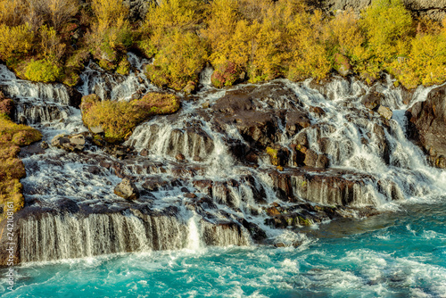 Hraunfossar waterfall in autumn photo