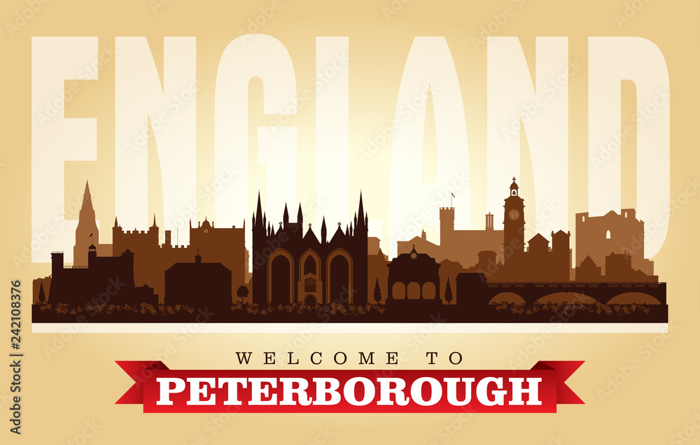 Peterborough United Kingdom city skyline vector silhouette