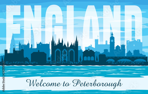 Peterborough United Kingdom city skyline vector silhouette