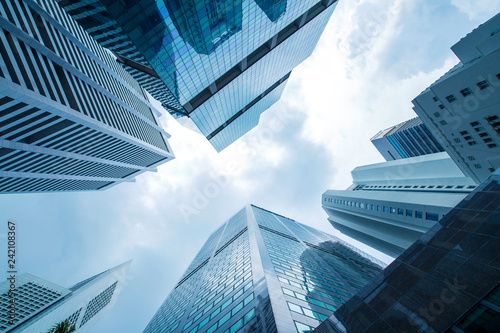 View of modern business skyscrapers glass and sky view landscape of commercial building in central city