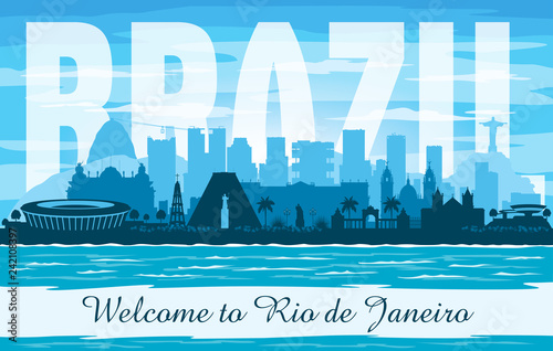 Rio de Janeiro Brazil city skyline vector silhouette