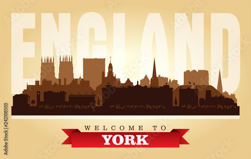 York United Kingdom city skyline vector silhouette