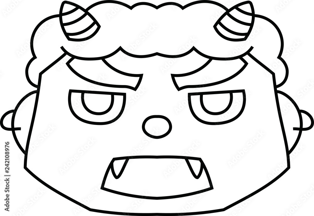 Cute japanese demon Mask outline Stock Vector | Adobe Stock