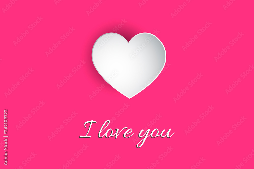 I love you lettering Vector illustration! Beautiful Heart! Abstract paper art 3D Hearts on pink background with dots.