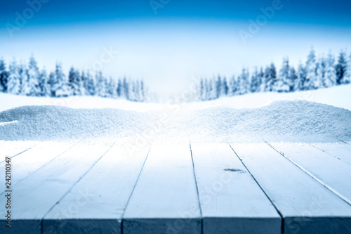 Table background of snow flakes and free space for your decoration  © magdal3na