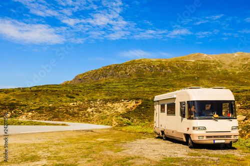 Camper car in norwegian mountains
