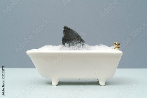 shark fin in bath in a grey setting