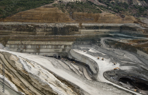 Lignite opencast open pit mining, view from above top angle