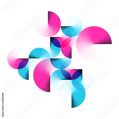 Geometric Magenta and Bright Blue Angle Gradient Circles Isolated on White Square Background. EPS 10 Vector.