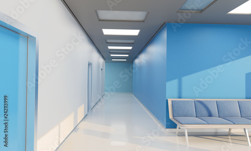 Empty Corridor by the Waiting Hall in a Hospital 3D Rendering © beysim