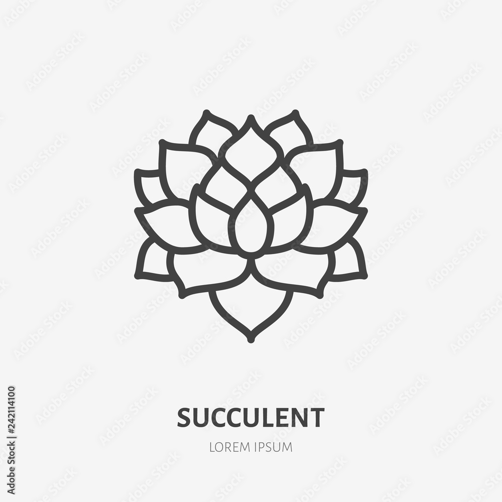 Succulent flat line icon. Vector thin sign of house plant, botanical logo. Nature illustration, home garden shop symbol Succulent flat line icon. Vector thin sign of house plant, botanical logo. Nature illustration, home garden shop symbol