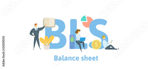 BLS  Balance Sheet. Concept with keywords  letters and icons. Colored flat vector illustration. Isolated on white background.