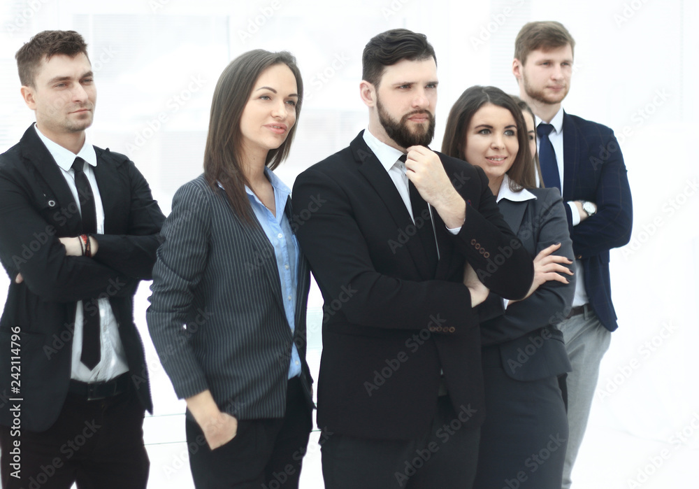 close up.leader and business team standing together and looking at copy space close up.leader and business team standing together and looking at copy space