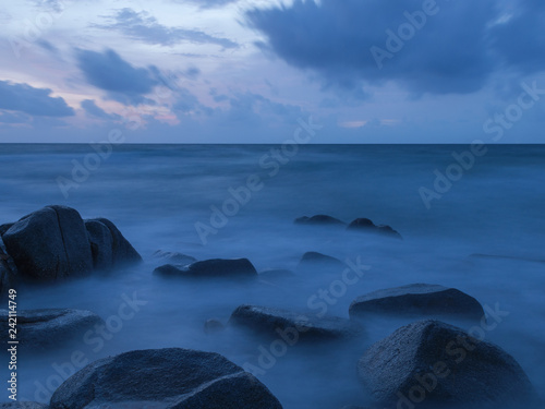  Landscape on long exposure, wawes, sunset, stone.