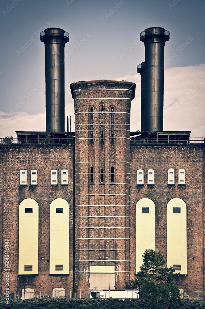 Naklejka premium The powerhouse, ancient industrial brick building in Jersey city, New Jersey, USA