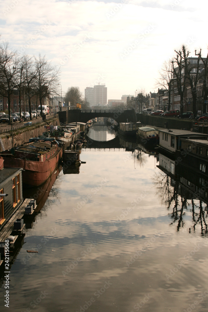 Houseboats on a canal in Groningen