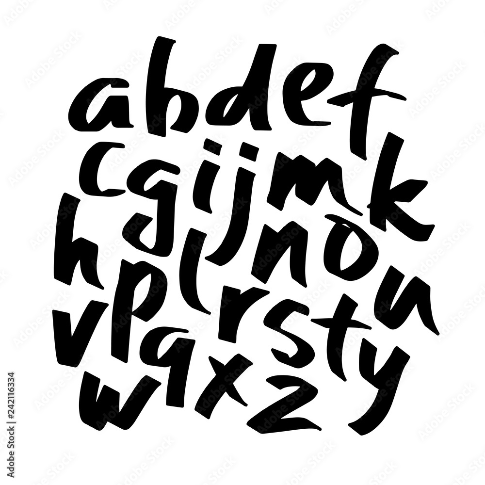 Alphabet letters.Black handwritten font drawn with liquid ink and brush. Calligraphic script vector - Vector