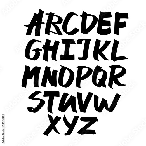 Alphabet letters.Black handwritten font drawn with liquid ink and brush. Calligraphic script vector - Vector
