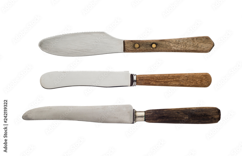Fototapeta premium Vintage knives with wooden handles isolated on a white background