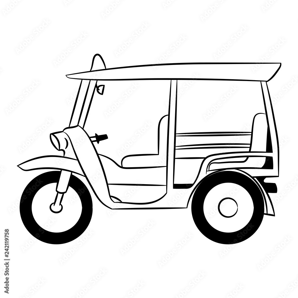 Tuk tuk transportation in Thailand hand drawn Tuk tuk transportation in Thailand hand drawn