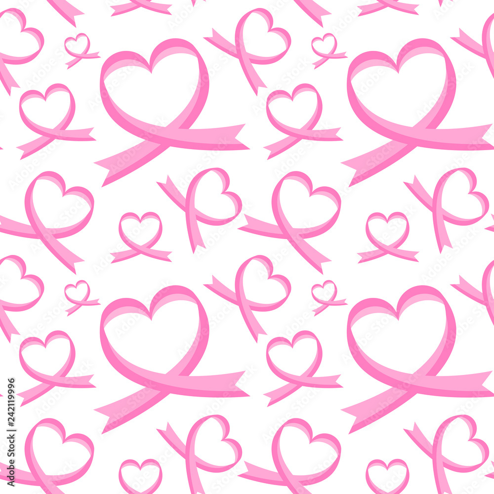 Vector seamless pattern of ribbons in the shape of heart. Symbol of fighting cancer. St. Valentine s Day, love Vector seamless pattern of ribbons in the shape of heart. Symbol of fighting cancer. St. Valentine s Day, love