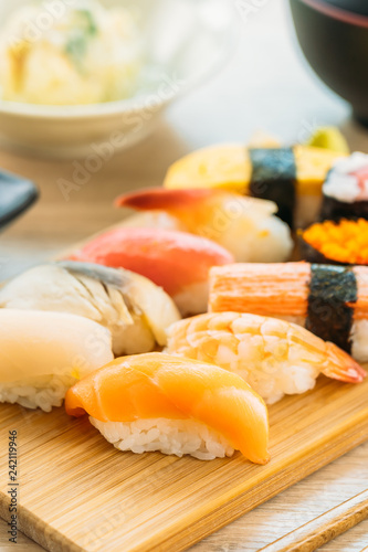 Salmon tuna shell shrimp and other meat sushi maki