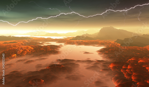 Fototapeta Naklejka Na Ścianę i Meble -  Surface of Venus. Hot lava flows on Venus