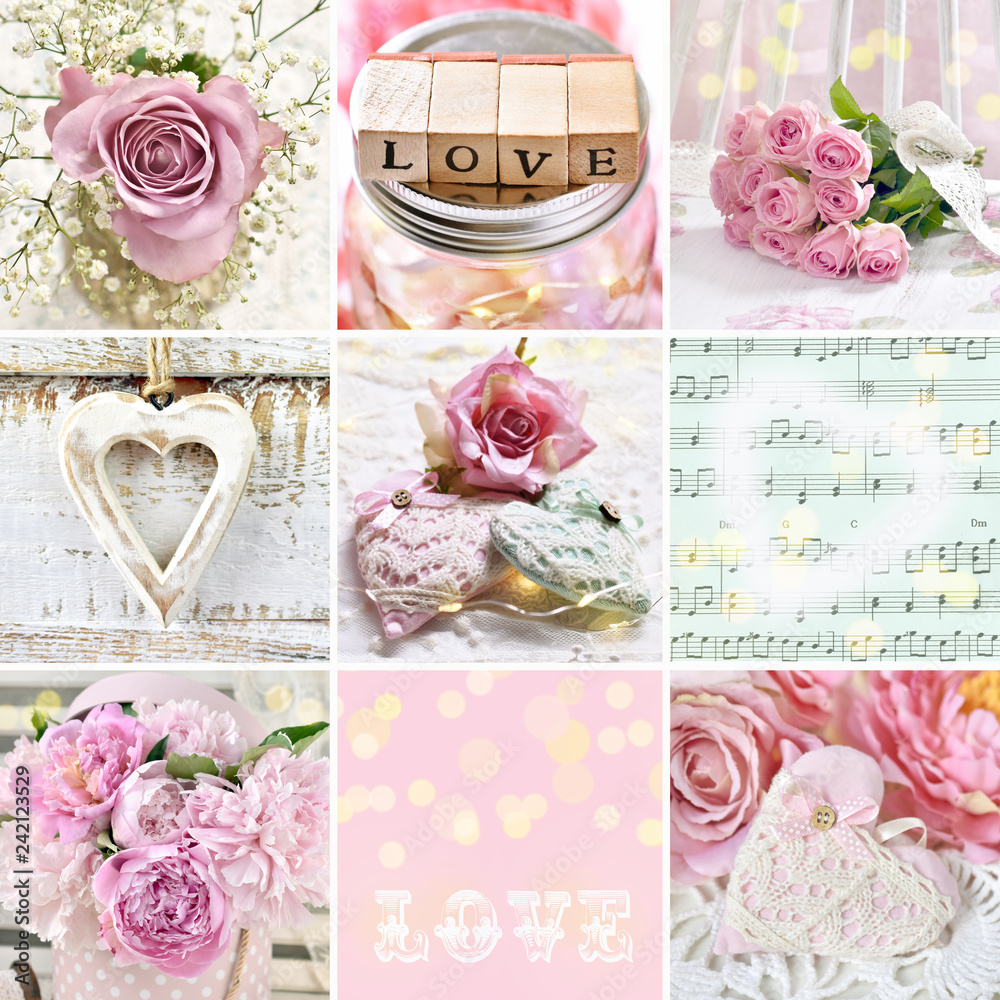 pastel color collage with love symbols Stock Photo | Adobe Stock