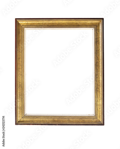 Vintage gilded rectangular frame with an ornament isolated on white. Retro style.
